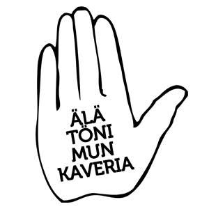 Piirretty käsi, johon on kirjoitettu Älä töni mun kaveria